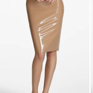 Commando Faux Patent Leather Camel Pencil Skirt NWOT